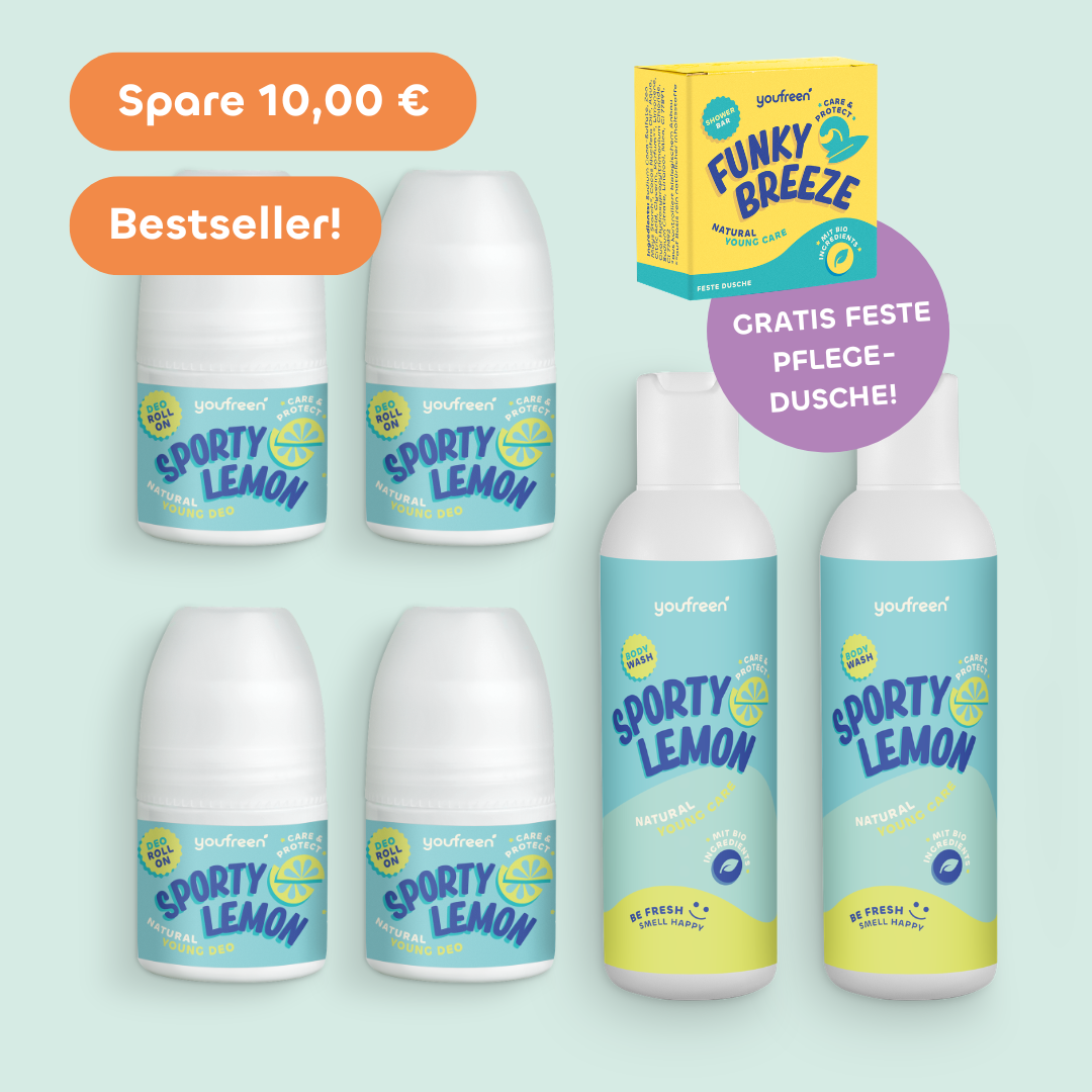 youfreen,  Deo für Kinder, Schwitzen in der Pubertät, unbedenkliches Deo, Happy-Routine-Set für Kids & Teens, 