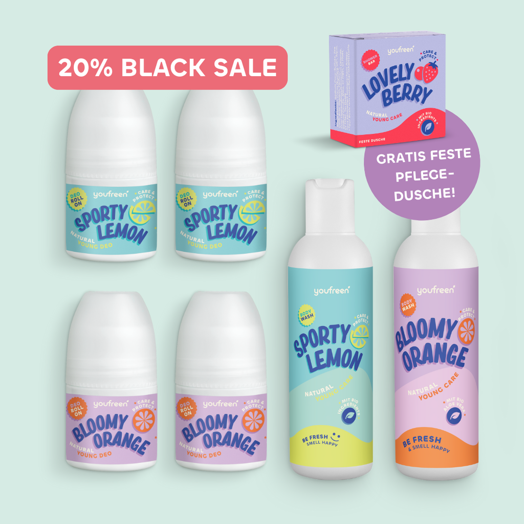 youfreen,  Deo für Kinder, Schwitzen in der Pubertät, unbedenkliches Deo, Happy-Routine-Set für Kids & Teens, 