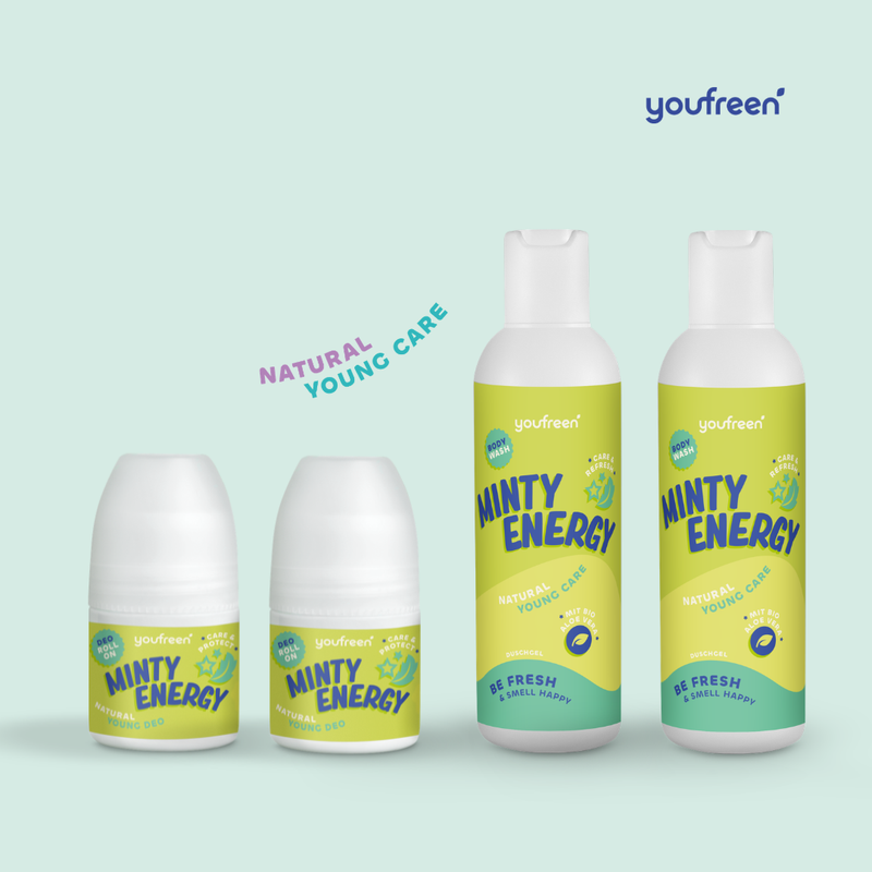 youfreen, deo für kinder, deo pubertät, schwitzen pubertät, deo für mädchen, deo für jungen, unbedenkliches deo, happy routine set summer berry und minty energy