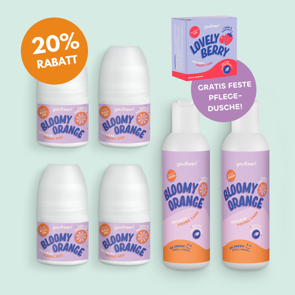 youfreen,  Deo für Kinder, Schwitzen in der Pubertät, unbedenkliches Deo, Happy-Routine-Set für Kids & Teens, 