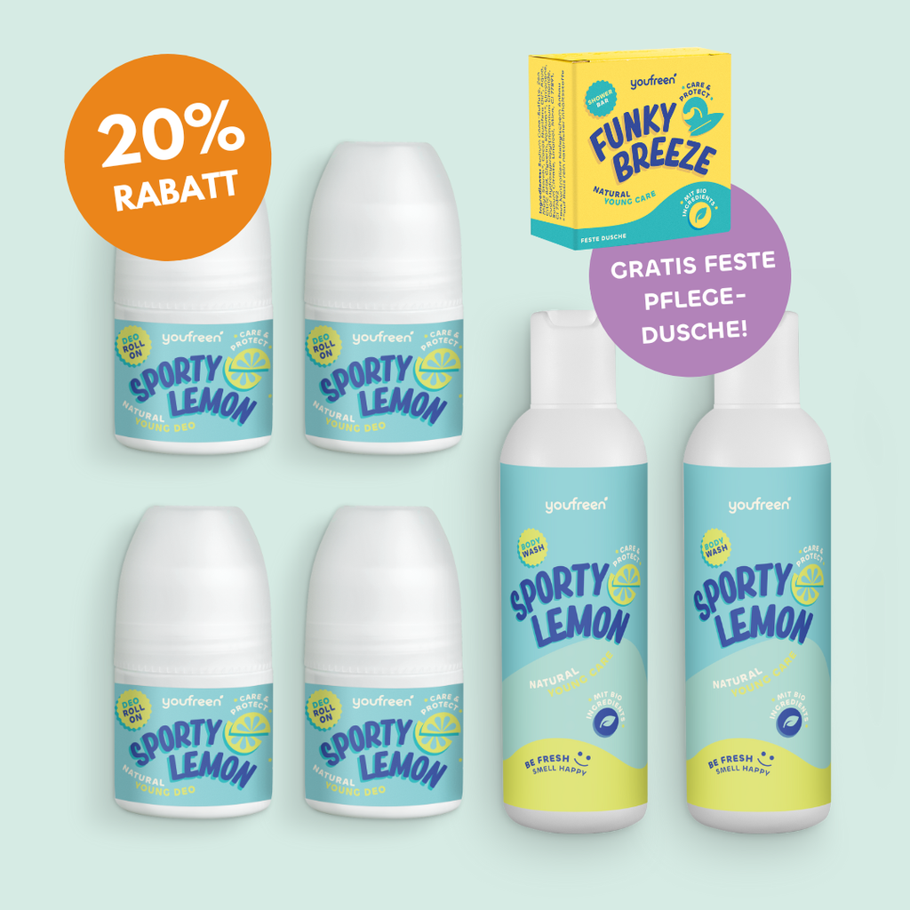 youfreen,  Deo für Kinder, Schwitzen in der Pubertät, unbedenkliches Deo, Happy-Routine-Set für Kids & Teens, 