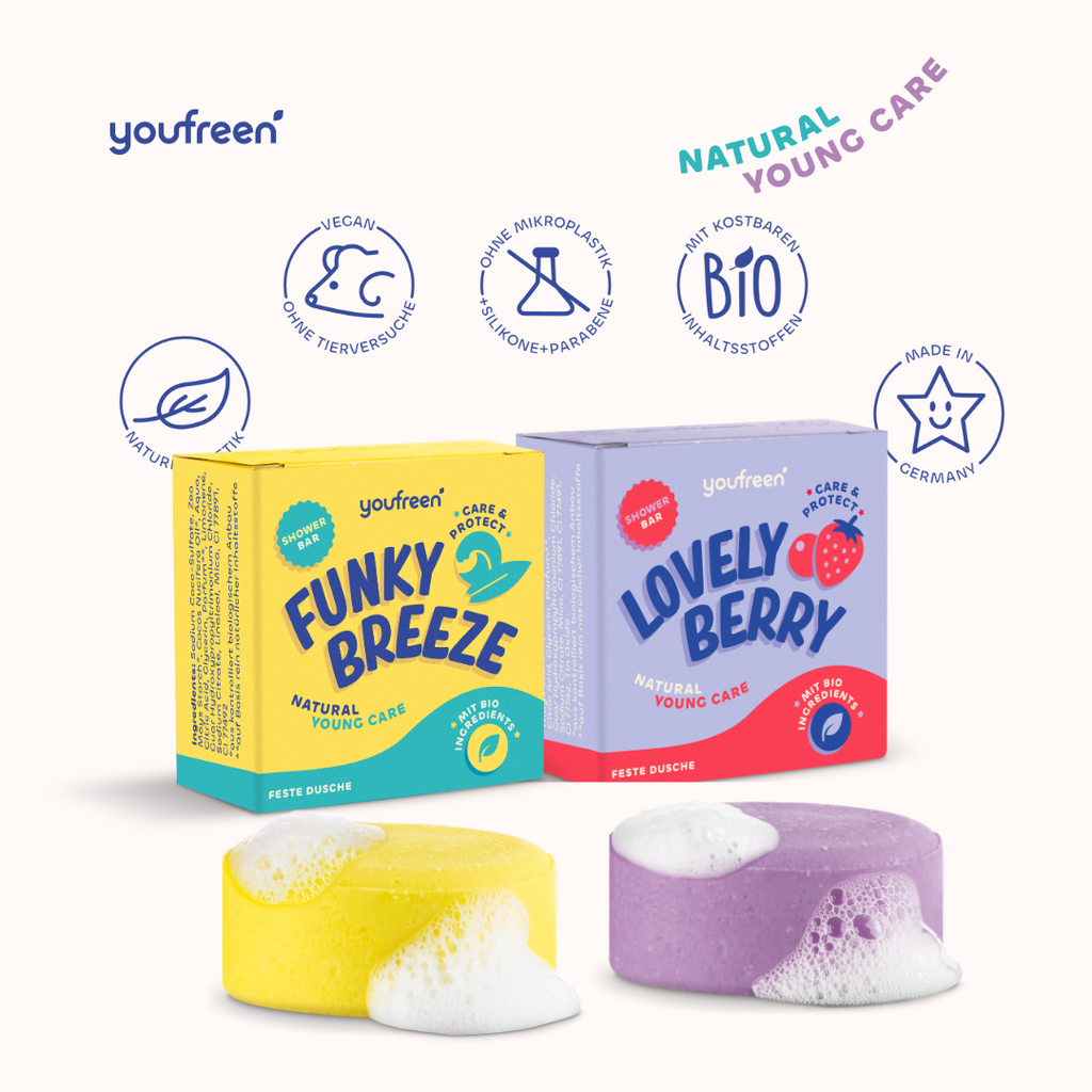 Festes Duschgel, Feste Dusche, Seife, Teens, Pubertät, youfreen, dusche empfindliche Haut, Teen, Deo für Kinder